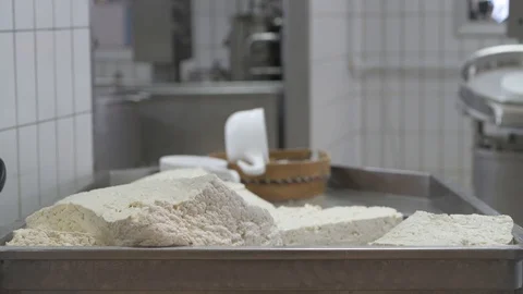 4K genuine mozzarella production process Stock Footage 92302677