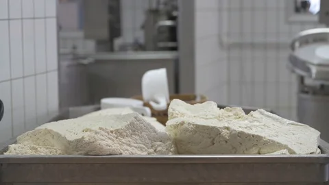4K genuine mozzarella production process Stock Footage 92302684