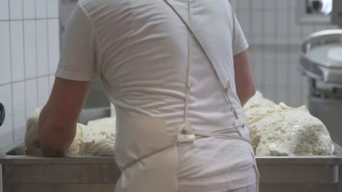 4K genuine mozzarella production process Stock Footage 92302713