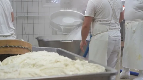 4K genuine mozzarella production process Stock Footage 92302858