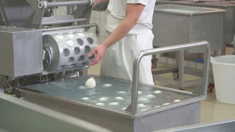 4K genuine mozzarella production process Stock Footage 92303657