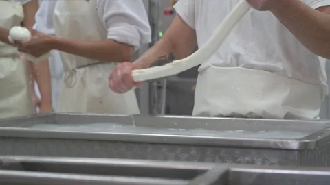 4K genuine mozzarella production process Stock Footage 92303668