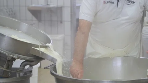 4K genuine mozzarella production process Stock Footage 92303747