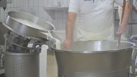 4K genuine mozzarella production process Stock Footage 92303817
