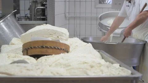 4K genuine mozzarella production process Stock Footage 92303836
