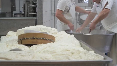 4K genuine mozzarella production process Stock Footage 92303904