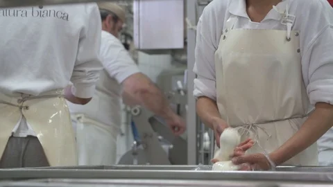 4K genuine mozzarella production process Stock Footage 92303980