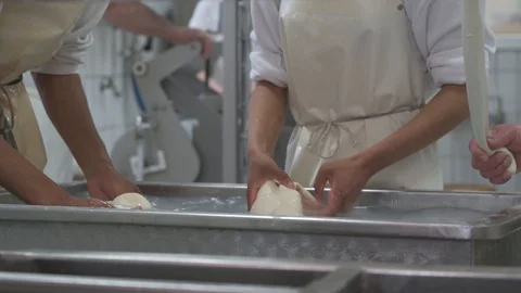 4K genuine mozzarella production process Stock Footage 92304027