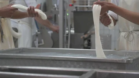 4K genuine mozzarella production process Stock Footage 92304249