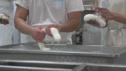 4K genuine mozzarella production process Stock Footage 92304268