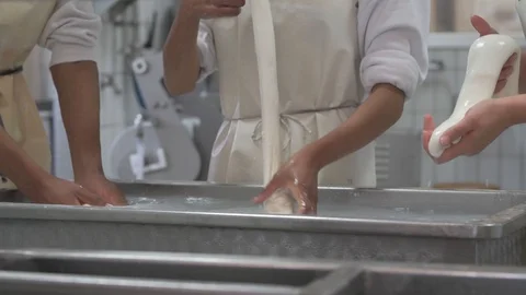 4K genuine mozzarella production process Stock Footage 92304350