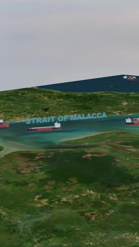 4K Geographical 3D Map Animation of the Strait of Malacca Shipping Channel 9 Stock Footage 336124757
