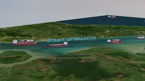 4K Geographical 3D Map Animation of the Strait of Malacca Shipping Channel Stock Footage 336124765