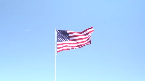 4K: Giant 60' * 40' US Flag Waves in a Stong Wind - Daytime Stock Footage 63087710