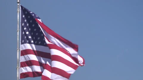 4K: Giant 60' * 40' US Flag Waves in a Stong Wind - Daytime Stock Footage 63088116