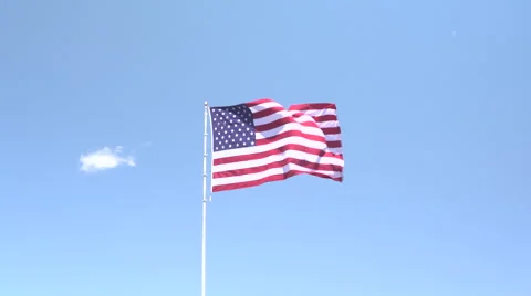 4K: Giant US Flag Waves in a Stong Wind - Daytime Stock Footage 63087196