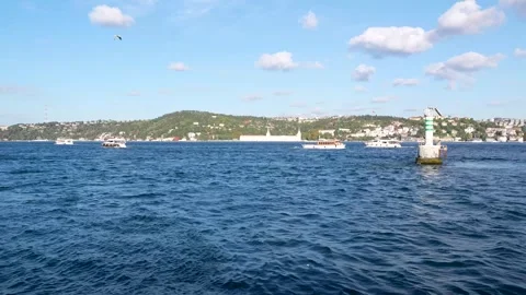 4K Gimbal Pan Left-to-Right Shot of Boats Crossing the Bosphorus Stock Footage 322709488