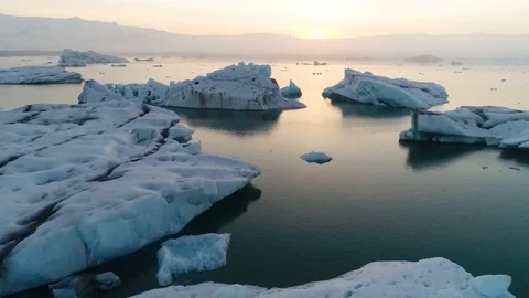 4k Glacier lagoon. Iceland aerial Stock Footage