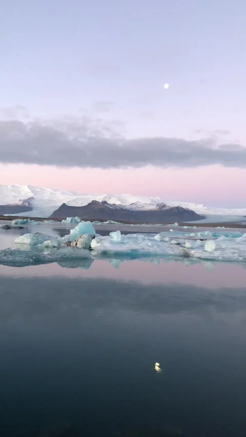 4K Glacier Lagoon at Sunrise with Floating Icebergs, Iceland Stock Footage 327021936