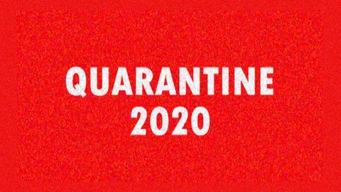 4K. Glitch screen saver with text QUARANTINE 2020 for news and advertisement on Stock Footage 128235234