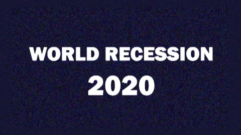 4K. Glitch screen saver with text WORLD RECESSION 2020 for news and Stock Footage 128647309