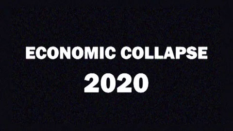 4K. Glitch screen saver with text ECONOMIC COLLAPSE 2020 for news and Stock Footage 128647655