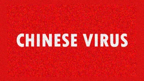 4K. Glitch screen saver with text CHINESE VIRUS for news and advertisement on tv Stock Footage 128732752
