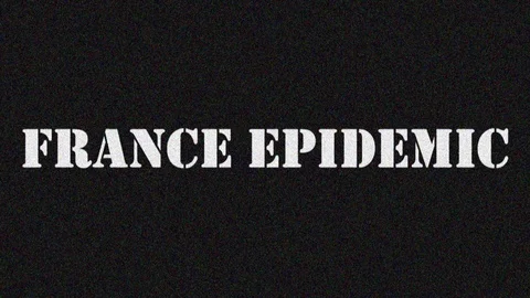 4K. Glitch screen saver with text FRANCE Epidemic for news and advertisement on Stock Footage 129380004