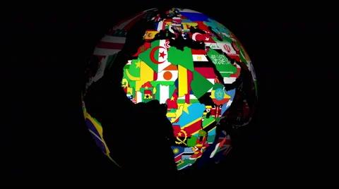 4K, Globe with countries and their national flags Video stock 56564928