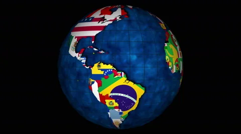 4K, Globe with oceans and with the countries and their national flags rotating Stock Footage 56565006