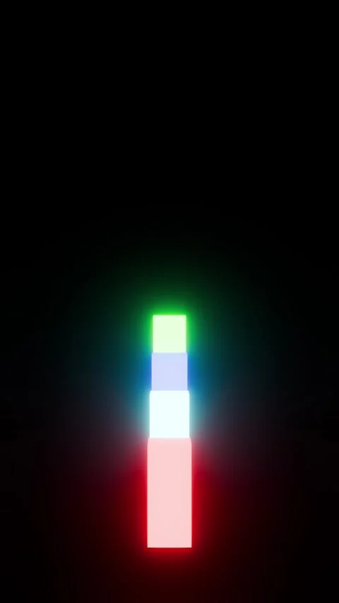 4K Glowing blue, red, green vertical light bars on a dark black background Stock Footage 340414003