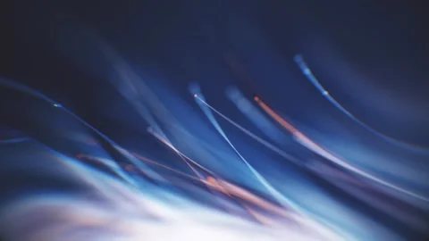 4K Glowing Fiber Optic Cables Fluid Blue Light Motion Orange Accents Stock-Footage 334440261