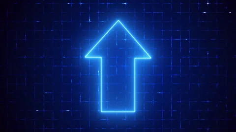 4K Glowing Neon Arrow on a Grid Background. Stock Footage 346680789