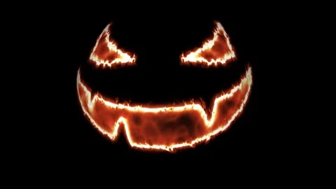 4K glowing spooky halloween pumpkin face animation loop background Stock Footage