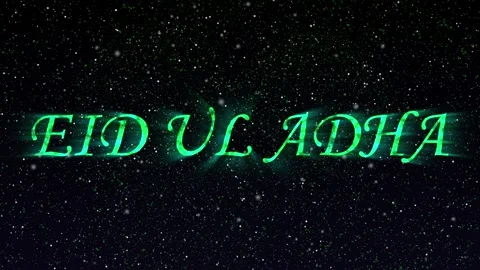 4K Glowing Teal Eid Ul Adha Fireworks Text Animation Stock Footage 340466339
