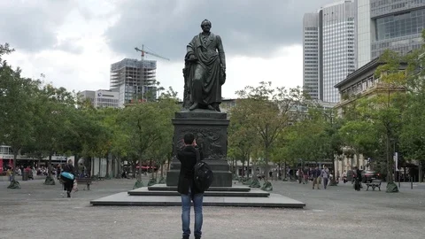 4K Goethe Platz Square - Statue Old Town Frankfurt Am Main Germany Europe Stock Footage 80756105