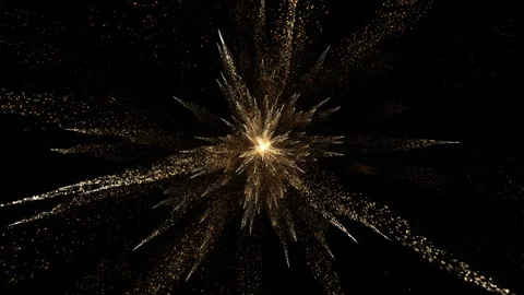 4K Gold Explosion effect. Festive Fireworks. Isolated on black background. Stock Footage 256975283