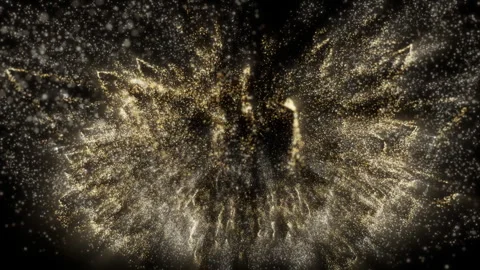 4K Gold Explosion effect. Festive Fireworks. Isolated on black background. Stock Footage 304216100
