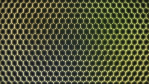 4K Gold Neon Hexagonal Grid Animated Seamless Loop Cyberpunk Background Video Stock Footage 334730331