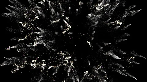 4k Gold Particles Explosion. Motion Background. Golden glitter particle. Stock Footage 304221800