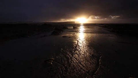 4k golden hour on the beach at the Brough of Birsay in Orkney Video stock 297768184