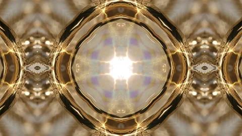 4K Golden Kaleidoscope Mandala Loop | Luxury Sacred Geometry Abstract Visual Stock Footage 320185972