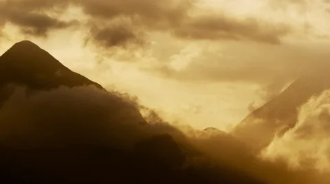 4K Golden Mountains Sunset With Clouds/Background Motion Plate Stock Footage 65747624