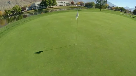 4K Golf Course Aerial Fly Over Pin Stock Footage 42945427