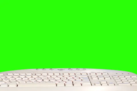 4K. Grass grows from a computer keyboard green screen. Ultra HD, (Triticum L.),  Stock Footage 45564501