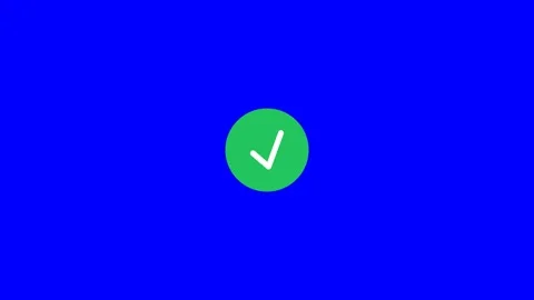 4K Green Check Mark Animation UI Approved Verified Tick Icon on Blue Screen Back Stock Footage 346887940