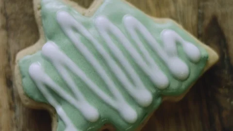 4K Green Christmas Tree Gingerbread Cookie Photographed in Macro Detail Stock Footage 342113736