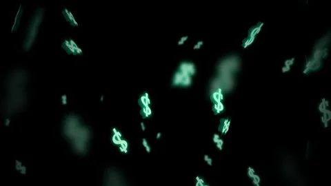 4K green dollar signs falling, seamless loop, black background 動画素材 332392590