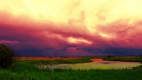 4K green field and cloudy sky Video stock 181892503