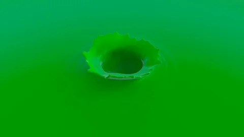 4k green paint drop falling in slow motion and making beautiful crown splash Stock Footage 109915788